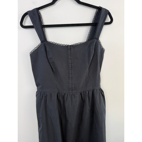 And Now This Black Milkmaid Midi Dress Lace Trim Smocked Back Womens Size Medium - Picture 2 of 6